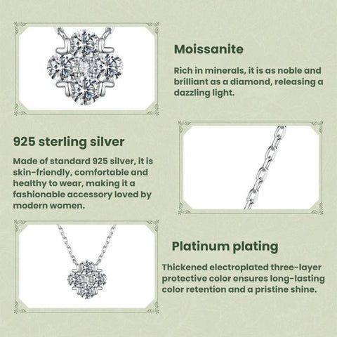S925 Sterling Silver Lucky Four-Leaf Clover Moissanite Necklace, MSN081