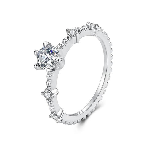 S925 Sterling Silver Platinum-Plated Moissanite Slim Ring, 6 US Size, 7 US Size, 8 US Size