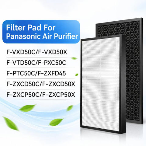 For Panasonic Air Purifier F-PTC50C / F-ZXFD45 / F-VXD50C / F-ZXCD50C / F-ZXCP50C, 2-in-1 Filter Set HEPA + Carbon, HEPA Dust Filter, Deodorizing Carbon Filter, Humidifying Wicking Filter Pad