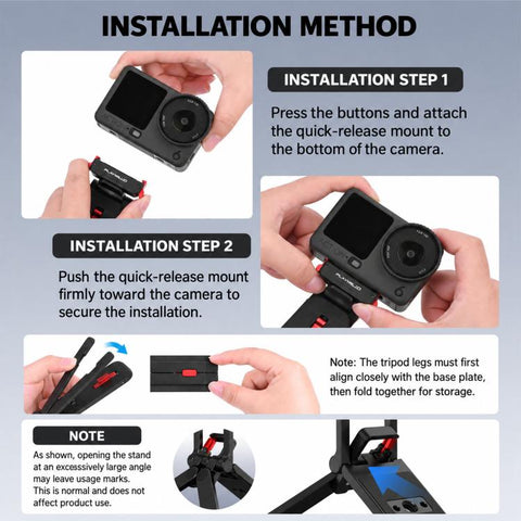 Flymile Magnetic Quick-Release Tripod & Rotating Carabiner Mount, For DJI Osmo Action 3 / 4 / 5 Pro, For DJI Osmo Action 6 / Nano / 360 II