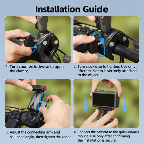 BRDRC Quick-Release Bicycle Mount, For DJI Osmo Action 6 / 4 / 5 Pro, For DJI Osmo 360 II / Nano