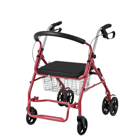 Folding Rollator Walker with Seat Heavy Duty 6-Wheel Senior Shopping Cart Walker, Black/Fabric Bag/No Pedal, Black/Wire Basket /No Pedal, Black/Fabric Bag/With Pedal, Black/Wire Basket/With Pedal, Red/Fabric Bag/No Pedal, Red/Wire Basket/No Pedal      ...