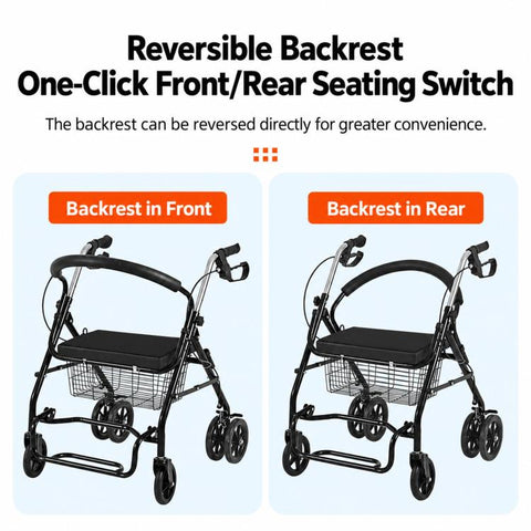Folding Rollator Walker with Seat Heavy Duty 6-Wheel Senior Shopping Cart Walker, Black/Fabric Bag/No Pedal, Black/Wire Basket /No Pedal, Black/Fabric Bag/With Pedal, Black/Wire Basket/With Pedal, Red/Fabric Bag/No Pedal, Red/Wire Basket/No Pedal      ...