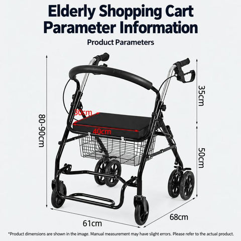 Folding Rollator Walker with Seat Heavy Duty 6-Wheel Senior Shopping Cart Walker, Black/Fabric Bag/No Pedal, Black/Wire Basket /No Pedal, Black/Fabric Bag/With Pedal, Black/Wire Basket/With Pedal, Red/Fabric Bag/No Pedal, Red/Wire Basket/No Pedal      ...