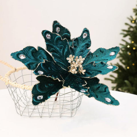 Artificial Flower Christmas Tree Ornament Festive Rhinestone-Embellished Flower Head Decorative Hanging Ornament