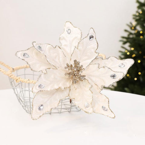Artificial Flower Christmas Tree Ornament Festive Rhinestone-Embellished Flower Head Decorative Hanging Ornament