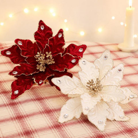 Artificial Flower Christmas Tree Ornament Festive Rhinestone-Embellished Flower Head Decorative Hanging Ornament