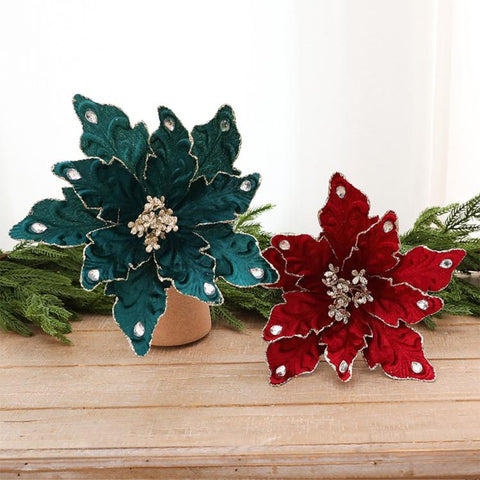 Artificial Flower Christmas Tree Ornament Festive Rhinestone-Embellished Flower Head Decorative Hanging Ornament