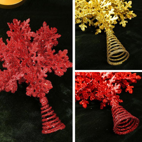 Glitter Snowflake Wrought Iron Tree Top Star Christmas Tree Ornament Christmas Decoration, Glitter Snowflake (Gold), Glitter Snowflake (Red)