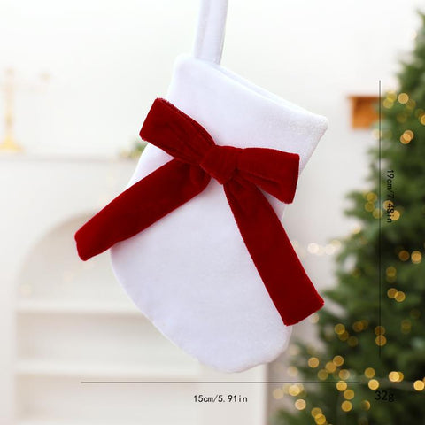 Velvet Christmas Stocking Ornament with Plush Bow Accent Mini Fabric Tree & Mantle Hanging Decor, Red & Green, Red & White, Red & White Knitted, Red & White Sequin