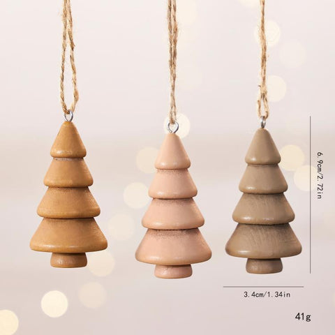 3 PCS/Set Wooden Christmas Tree Ornaments Wood Tree Hanging Pendant Baubles for Rustic Holiday Decor