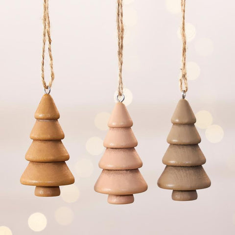 3 PCS/Set Wooden Christmas Tree Ornaments Wood Tree Hanging Pendant Baubles for Rustic Holiday Decor