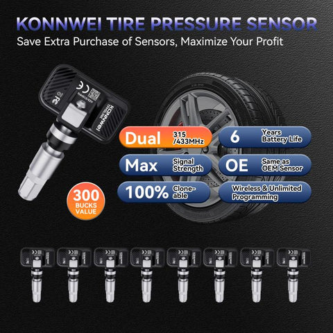 KONNWEI Tire Pressure Monitoring System Connector Supports Bluetooth Version 5.2, TK100+ Sensor