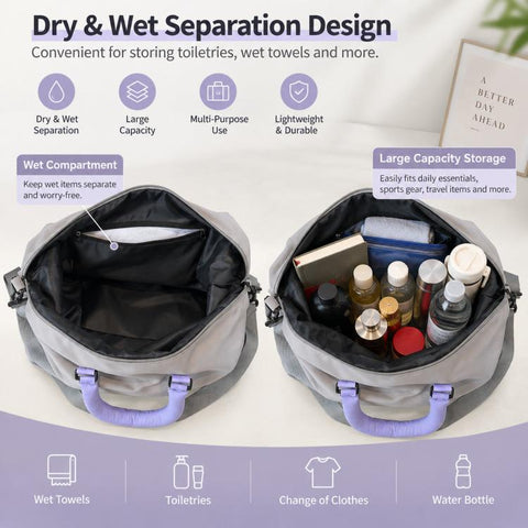 Expandable Travel Duffle Bag Lightweight Waterproof Oxford Weekender Bag with Dry Wet Separated Pocket
