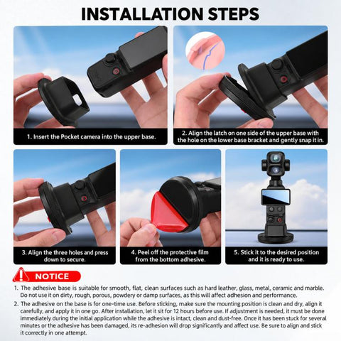 For DJI Osmo Pocket 3 / 4P BRDRC Rotatable Adhesive Car Mount