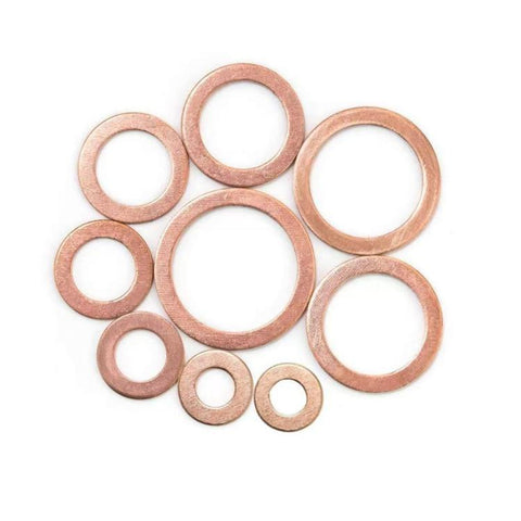 200 PCS/Box M5-M14 Solid Copper Washer Assortment Kit Metric Crush Washers Sealing Flat Rings Set, Copper Washer
