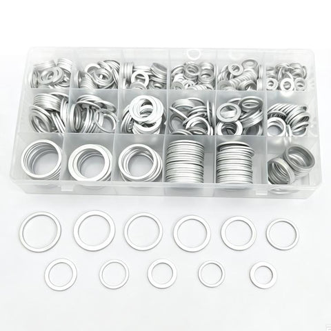 508 PCS/Box Aluminum Washer Assortment Kit Metric Sealing Flat Rings Set 6mm-24mm, Aluminum Washer