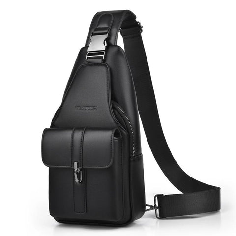 WEIXIER X493 Men PU Leather Sling Bag Waterproof Casual Crossbody Chest Daypack