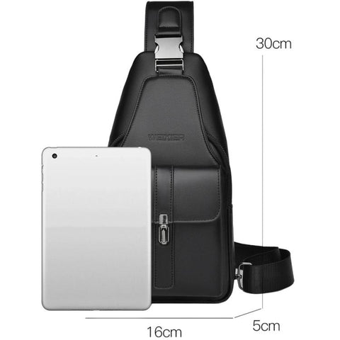WEIXIER X493 Men PU Leather Sling Bag Waterproof Casual Crossbody Chest Daypack