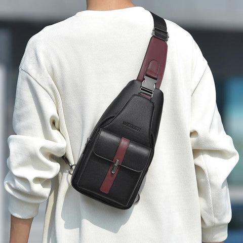 WEIXIER X493 Men PU Leather Sling Bag Waterproof Casual Crossbody Chest Daypack