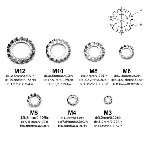 304 Stainless Steel External Tooth Lock Washers Assortment Kit, 160 PCS/Box