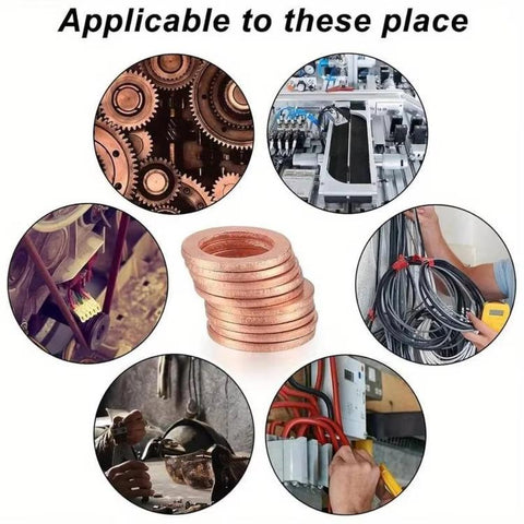 M5-M14 Copper Metric Washer Sealing Set Solid Copper Flat Ring Crush Washer Kit, 50 PCS/Box, 100 PCS/Box