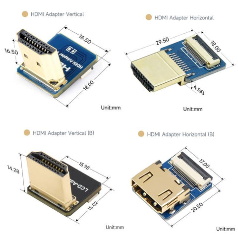 Waveshare HDMI-Compatible Adapter For DIY HDMI-Compatible Cable, Vertical, Vertical B, Horizontal, Horizontal B