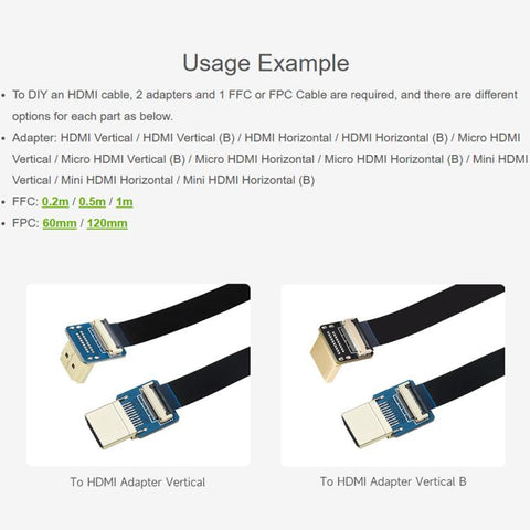 Waveshare HDMI-Compatible Adapter For DIY HDMI-Compatible Cable, Vertical, Vertical B, Horizontal, Horizontal B
