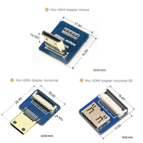 Waveshare Mini HDMI-Compatible Adapter For DIY HDMI-Compatible Cable, Vertical, Horizontal, Horizontal B