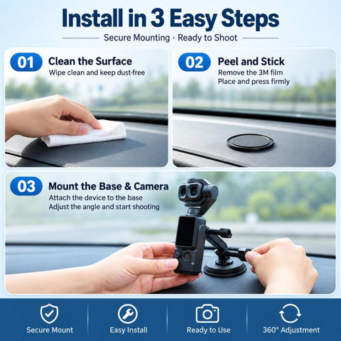 For DJI Osmo Pocket 4P / 4 / 3 Magnetic Car Dashboard Mount Multi-Angle Camera Holder