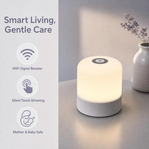 2 In 1 WiFi Range Extender With Touch Night Light Wireless Signal Booster & Dimmable Bedside Lamp