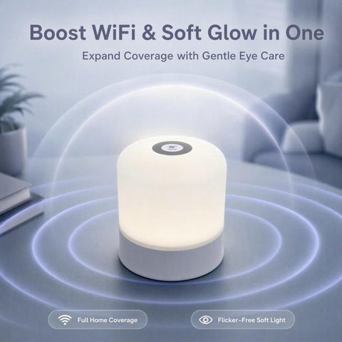 2 In 1 WiFi Range Extender With Touch Night Light Wireless Signal Booster & Dimmable Bedside Lamp