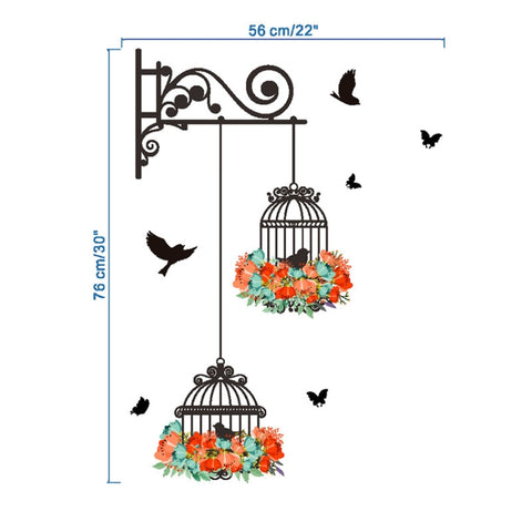 Birdcage Flower Flying Living Room Nursery Room Wall Stickers Vinyl Wall Decals Wall Sticker, Birdcage Flower