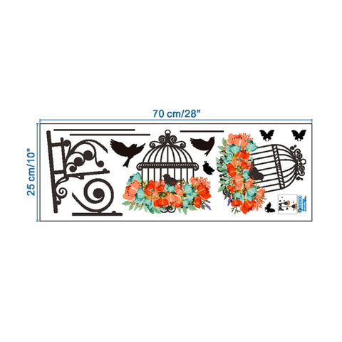 Birdcage Flower Flying Living Room Nursery Room Wall Stickers Vinyl Wall Decals Wall Sticker, Birdcage Flower