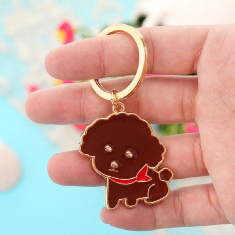 4 PCS Cartoon Animal Head Keychain Car Metal Ornament Key Ring, Black Cat, Corgi, Bulldog, Teddy