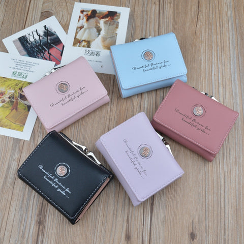 Simple Mini Vintage Flowers Short Women's Folding Wallet Coin Purse