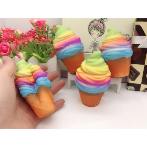 2 PCS rainbow ice cream cone decompression toys with rope, rainbow ice cream