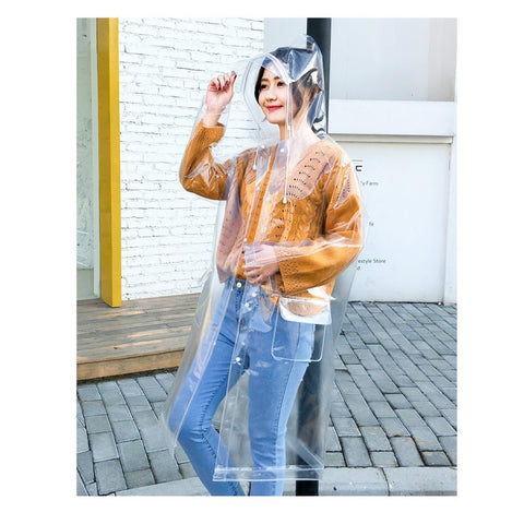 Stylish Portable Outdoor Transparent EVA Raincoat, M, L, XL