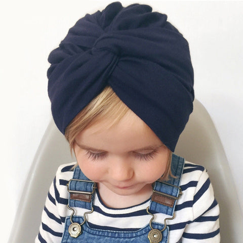Baby Hat Cotton Soft Turban Knot Summer Bohemian Kids Girls Newborn Cap, Yellow, Green, Navy Blue, Gray, Light Green, Pink, Rose Red, Dark Purple