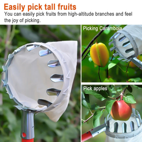 Metal Fruit Picker Convenient Fabric Orchard Gardening Apple Peach High Tree Picking Tools, High Tree Picking Tools