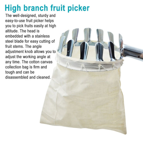 Metal Fruit Picker Convenient Fabric Orchard Gardening Apple Peach High Tree Picking Tools, High Tree Picking Tools