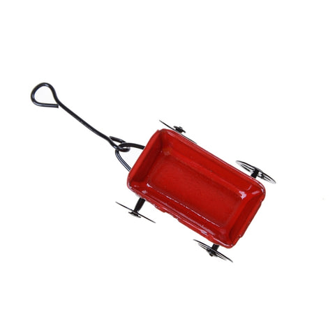1:12 Mini Cute Dollhouse Miniature Metal Red Small Pulling Cart Garden Furniture Accessorie Toy For Home Decor Gift, Red Small Pulling Cart
