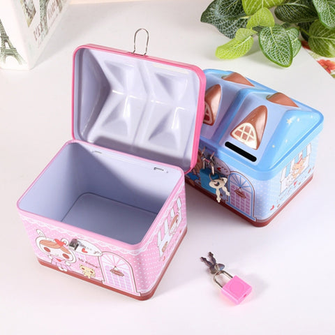 Children Cartoon Saving Small Coin Storage House Piggy Bank, Pink, Blue