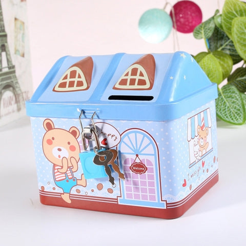 Children Cartoon Saving Small Coin Storage House Piggy Bank, Pink, Blue
