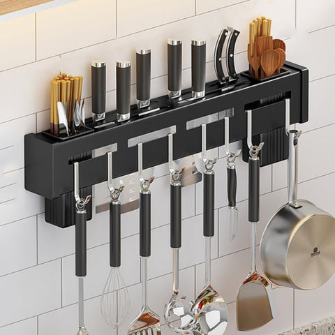 Kitchen Wall-mounted Rack Free Punching Chopsticks Holder, Brushed 30cm, Brushed 40cm, Brushed 50cm, Brushed 60cm, Black 30cm, Black 40cm, Black 50cm, Black 60cm