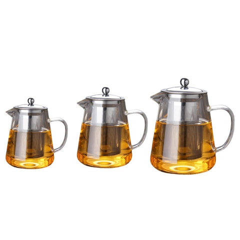 Large Capacity Heat Resistant Glass Teapot Tea Set With Stainless Steel Filter For Kung Fu Tea, 450ML, 550ML, 750ML, 950ML