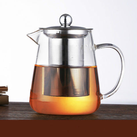 Large Capacity Heat Resistant Glass Teapot Tea Set With Stainless Steel Filter For Kung Fu Tea, 450ML, 550ML, 750ML, 950ML