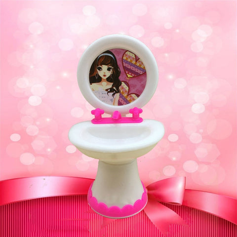 3 PCS Doll House Plastic Accessories Set Wash Basin Toilet, Washroom Set
