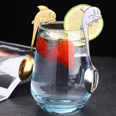 2 PCS Stainless Steel Dolphin Shape Cartoon Coffee Stirring Spoon Ice Cream Spoon Child Feeding Spoon