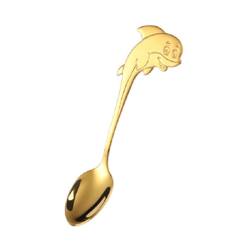 2 PCS Stainless Steel Dolphin Shape Cartoon Coffee Stirring Spoon Ice Cream Spoon Child Feeding Spoon
